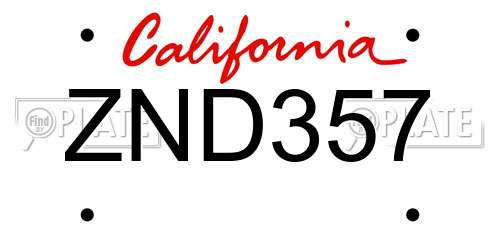 ZND357 California License Plate