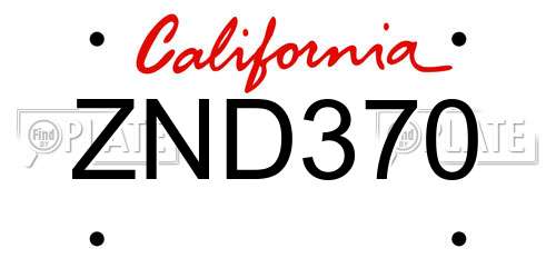 ZND370 California License Plate