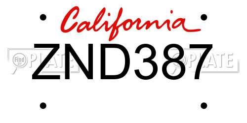 ZND387 California License Plate
