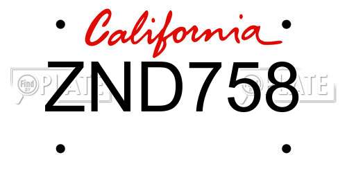 ZND758 California License Plate