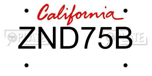 ZND75B California License Plate