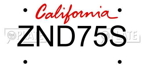 ZND75S California License Plate