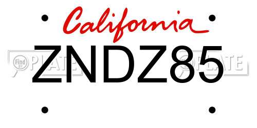 ZNDZ85 California License Plate