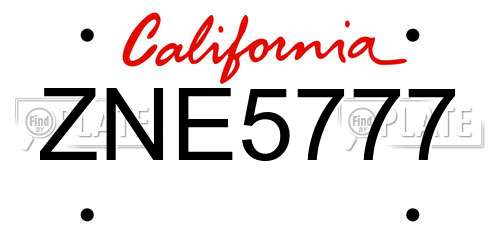 ZNE5777 California License Plate