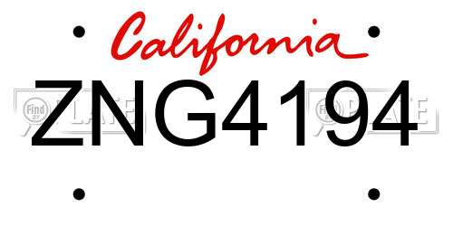 ZNG4194 California License Plate