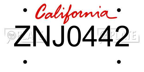 ZNJ0442 California License Plate