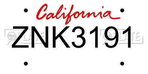 ZNK3191 California License Plate