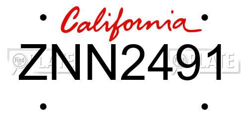ZNN2491 California License Plate