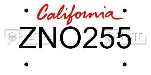 ZNO255 California License Plate