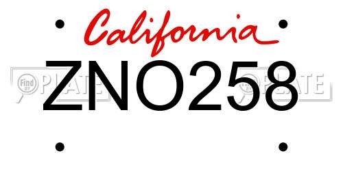 ZNO258 California License Plate