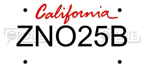 ZNO25B California License Plate