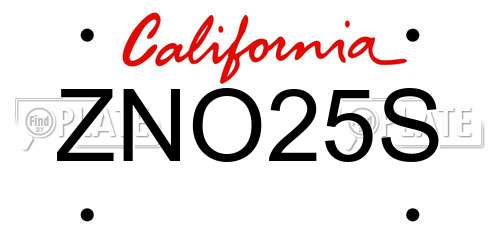 ZNO25S California License Plate