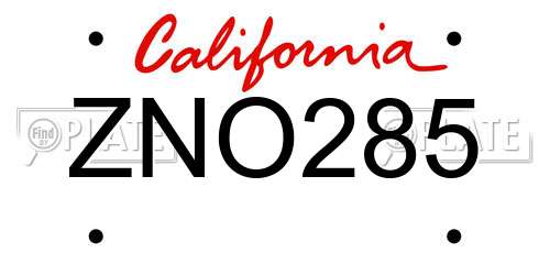 ZNO285 California License Plate