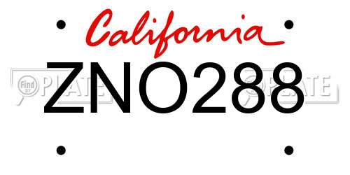 ZNO288 California License Plate