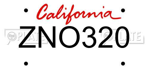 ZNO320 California License Plate