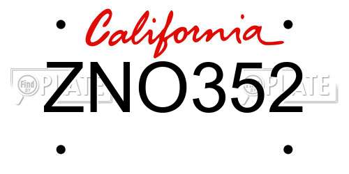 ZNO352 California License Plate