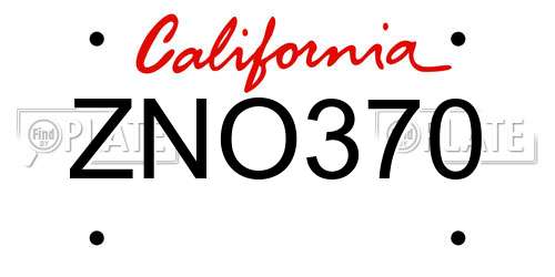 ZNO370 California License Plate