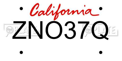 ZNO37Q California License Plate