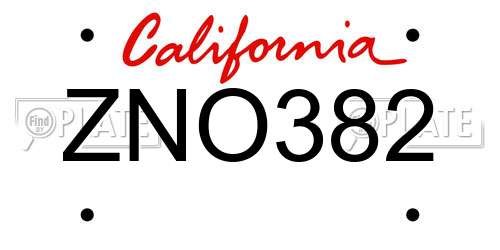 ZNO382 California License Plate