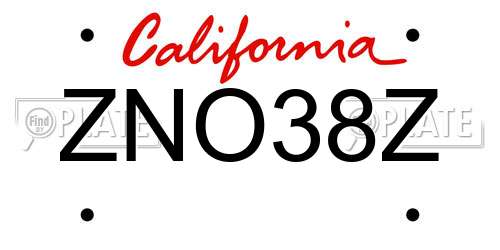 ZNO38Z California License Plate