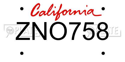 ZNO758 California License Plate