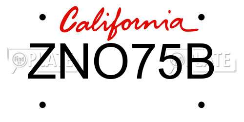 ZNO75B California License Plate