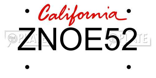 ZNOE52 California License Plate