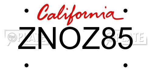 ZNOZ85 California License Plate