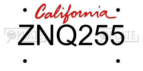 ZNQ255 California License Plate