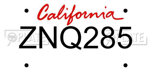 ZNQ285 California License Plate