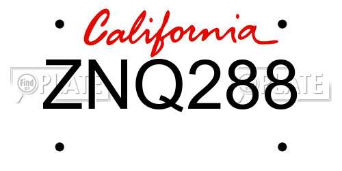 ZNQ288 California License Plate