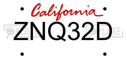 ZNQ32D California License Plate