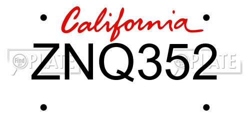 ZNQ352 California License Plate