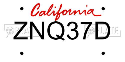 ZNQ37D California License Plate