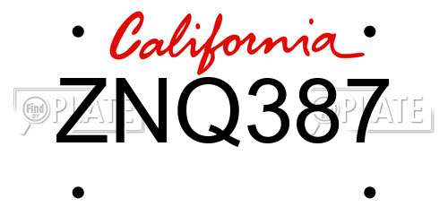 ZNQ387 California License Plate