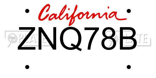 ZNQ78B California License Plate
