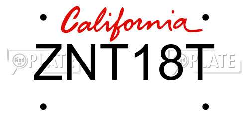 ZNT18T California License Plate
