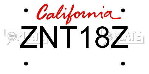 ZNT18Z California License Plate