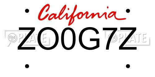 ZO0G7Z California License Plate