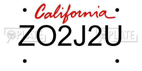 ZO2J2U California License Plate