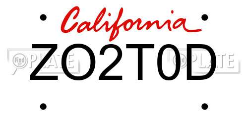 ZO2T0D California License Plate