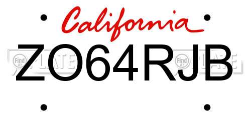 ZO64RJB California License Plate