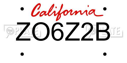 ZO6Z2B California License Plate