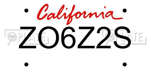 ZO6Z2S California License Plate