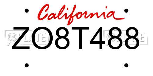 ZO8T488 California License Plate