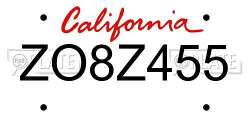 ZO8Z455 California License Plate