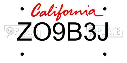 ZO9B3J California License Plate