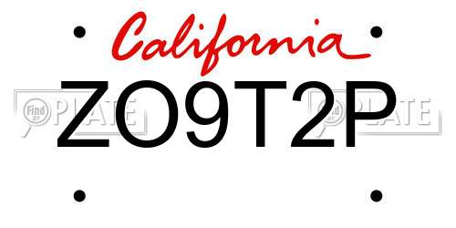 ZO9T2P California License Plate