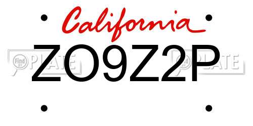 ZO9Z2P California License Plate