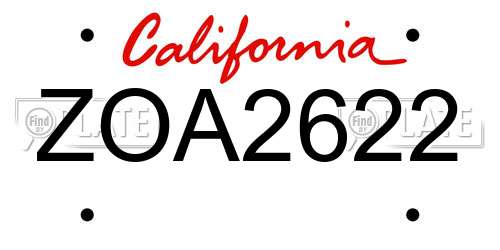 ZOA2622 California License Plate